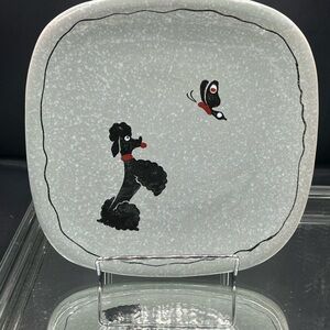 Vintage Glidden Poodle Plate Small Black Dog Pottery Dessert Size Display 1950s